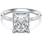 Liranovly 4CT Radiant Cut Engagement Rings for Women - 18K Yellow/White Gold Plated 925 Sterling Silver Wedding Promise Rings for Her, Solitaire Diamond Ring for Vacation, Travel, Daily Wear