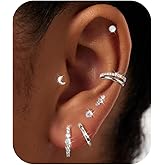 7 Pairs Gold Earrings Set for Women Trendy,Hypoallergenic Surgical Steel Flat Back Cartilage Earring Sets for Multiple Piercing,Lightweight Small Silver Gold Ear Cuff Huggie Hoop Stud Earrings Stacks