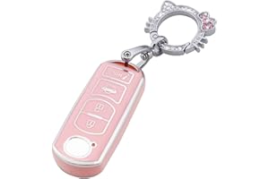 Pangpai Pink Key Fob Cover for Mazda, Soft TPU Key Case Protection with Bling Keychain Fit for Mazda 3 6 8 Miata MX-5 CX-3 CX-5 CX-7 CX-9 Smart Remote