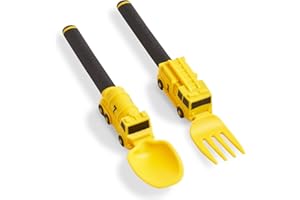 Dinneractive Utensil Set for Kids – Yellow Firefighter Themed Fork and Spoon for Toddlers and Young Children – 2-Piece Set
