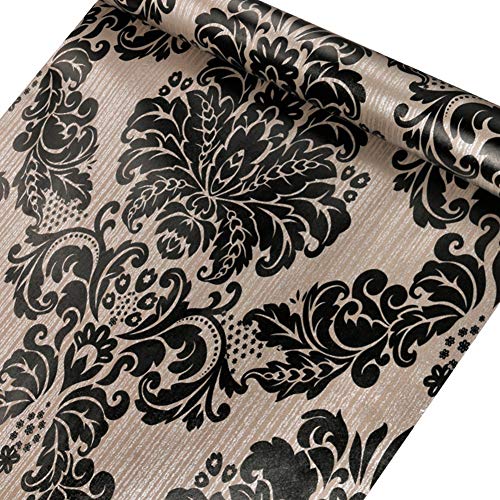 Amao Black and Brown Damask Peel Stick Wallpaper Wall Mural for Livingroom Bedroom 17.7''x78.7'' - Thumbnail 4