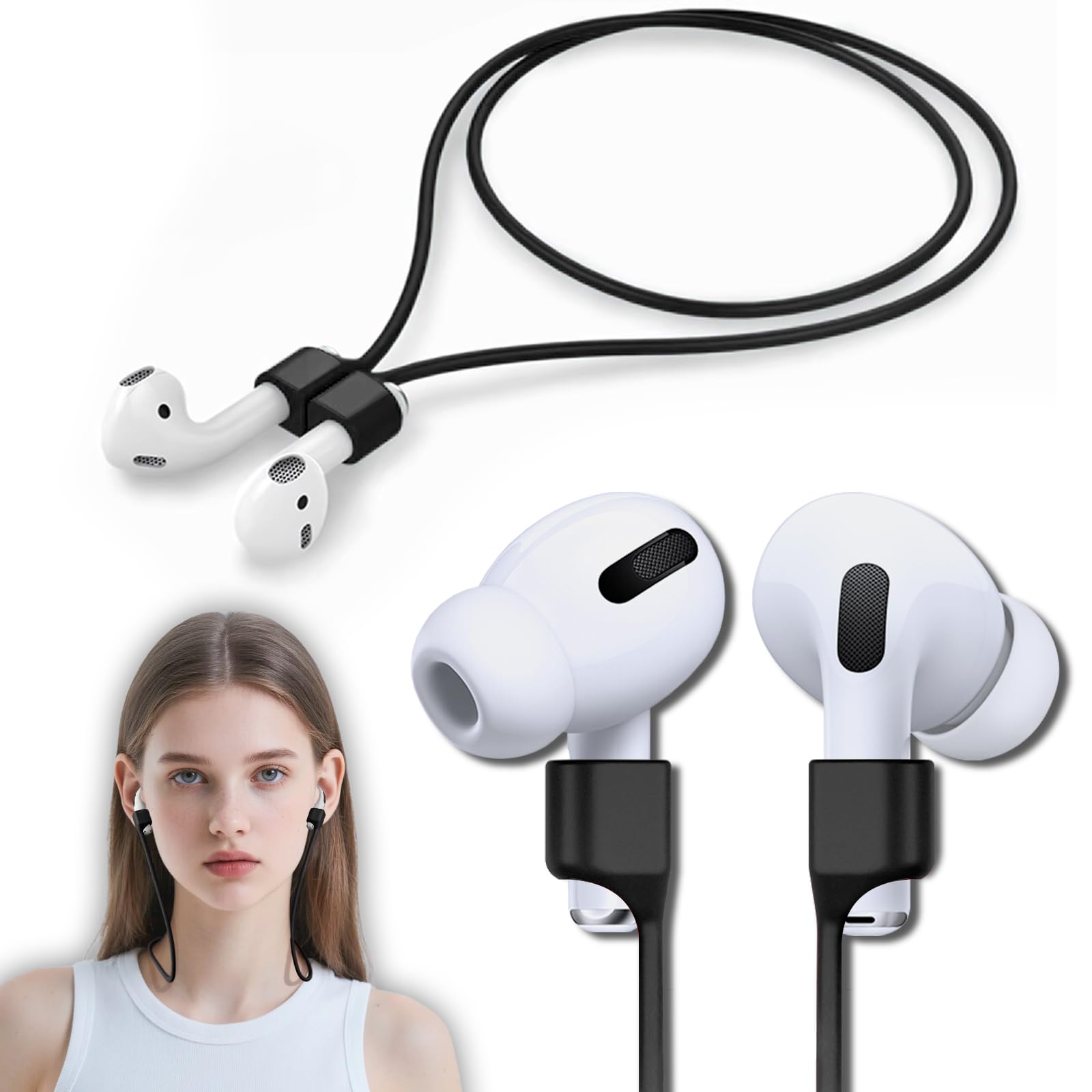 Photo 1 of 1 PackUltra Strong Magnetic Anti-Lost Straps for AirPods, Soft Silicone Sports Lanyard - Compatible with AirPods Pro 1st/2nd & AirPods 3rd - Black