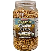 Hanover Organic Ancient Grain Spelt Sea Salt Pretzels Low Fat Cholesterol Trans Fat Free Party Snacks Resealable Container 28 oz Barrel