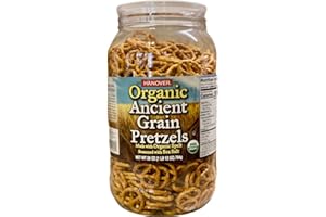 Hanover Organic Ancient Grain Spelt Sea Salt Pretzels Low Fat Cholesterol Trans Fat Free Party Snacks Resealable Container 28 oz Barrel