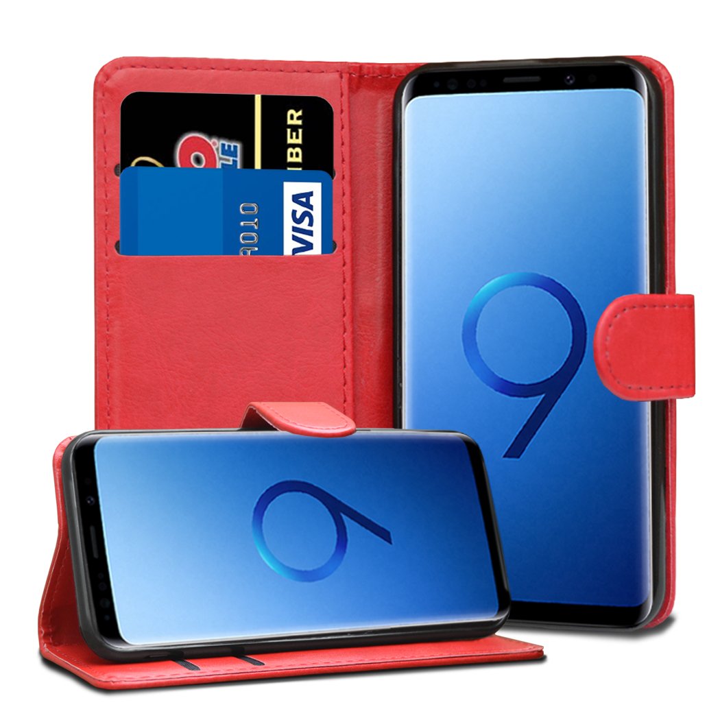Samsung Galaxy S9 Cases - Galaxy S9 5.8" G960F G960F/DS Premium Red Wallet Leather Flip Case Cover For Samsung Galaxy S9 [Card Holder] [Magnetic Closure]