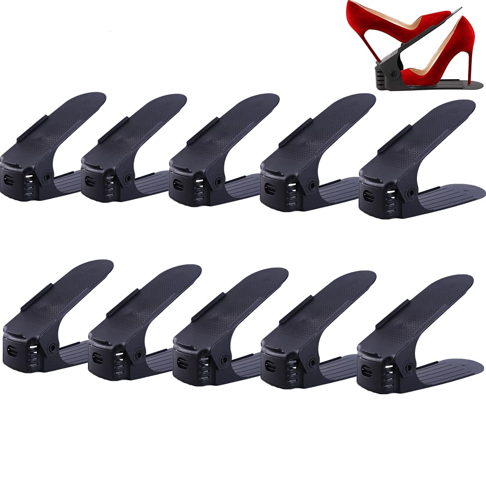 BoYeeBo Pack of 10, Adjustable 4 Level Shoe Slots Organizer Double Deck Shoe Rack Holder for Shoes Storage Closet Organization (Black)