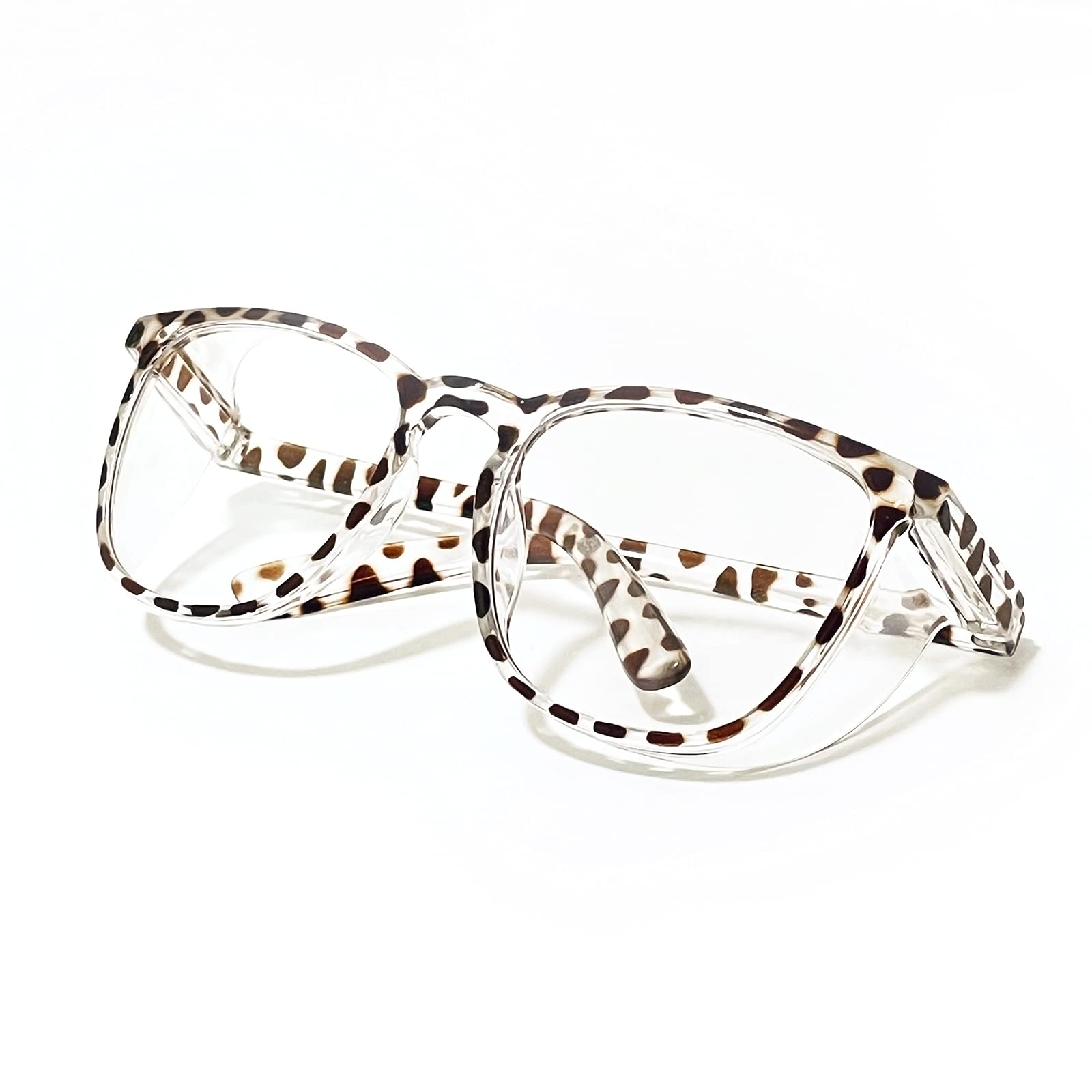 LeonDesigns Safety Goggles Anti-Fog Tactical glasses with Side Shields Clear Safety glasses with Anti-Scratch UV400 protection Lens Goggles Inside Eyeglasses (Square Brown Leopard)