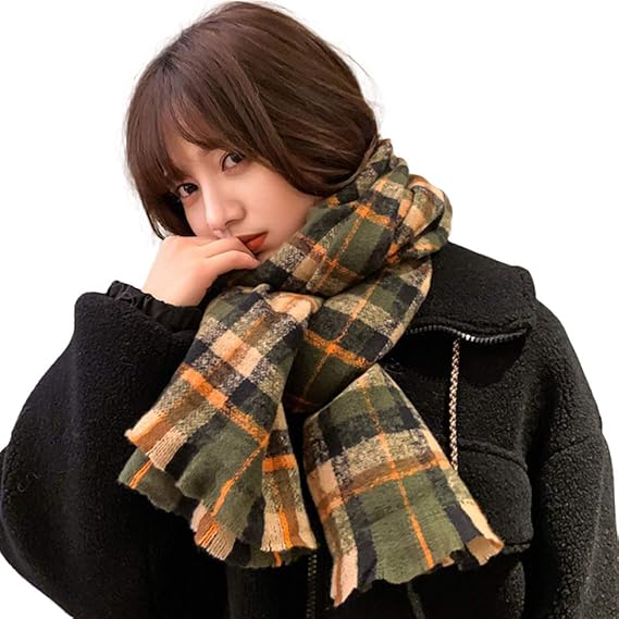 Amazon Laisve マフラー チェック ブランド 秋冬 ストール レディース 大判ストール厚手 カシミヤライク 寒さ対策 柔らかい ショール 防寒保温 大きいサイズ グリーン マフラー 通販