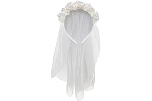 Swea Pea % Lili 18" Veil on Headband w/Flowers, Rhinestones, Pearl Accents H-T43 (White), Medium