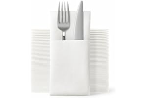 JEBBLAS Disposable Cloth Like Napkins, Built-in Flatware Pocket, Wedding Party Linen Feel White Napkin, Prefolded for Silverw