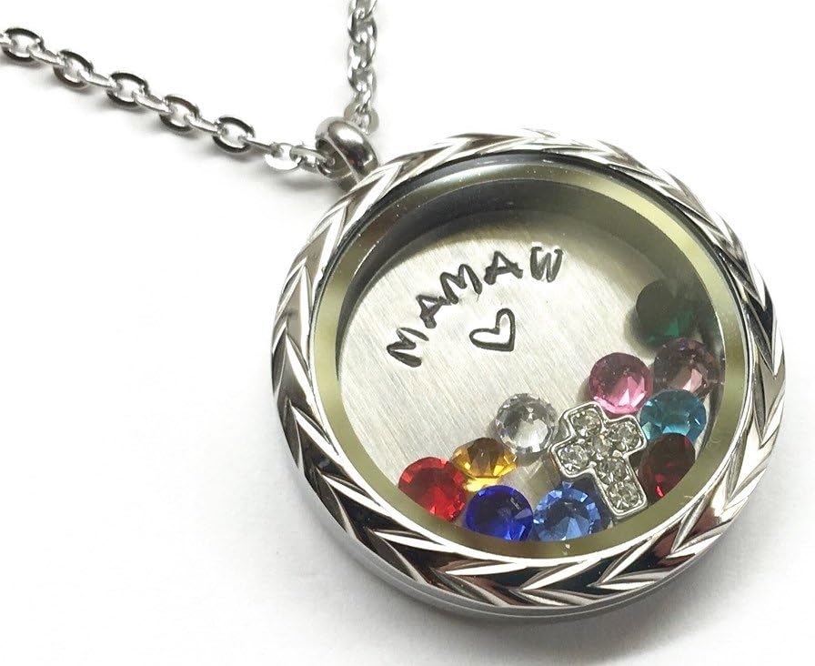 MAMAW with Heart - Floating Charm Locket - Memory Locket - Custom Hand Stamped Gift for Mom, Grandma, Mamaw, Mammaw, Maw Maw