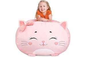 GAGAKU 24” Stuffed Animal Storage Bean Bag Chair Cover for Kids - Easily Turn Plushie Toys into a Comfy Toddler Chair - Durable Lounge Stuffie Bag for Playroom, Living Room or Nursery Decor - Cover Only