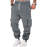 Drantren Cargo Sweatpants for Men Cotton Casual Joggers Stretch Drawstring Baggy Sweatpants with Pockets Jogging Pants Grey