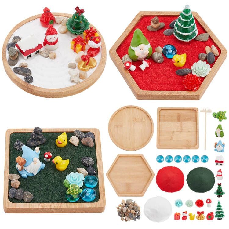 WEBEEDY 3 Sets Christmas Zen Garden for Desk Mini Gnome Snowman Zen Garden Kit Accessories DIY Garden Decoration for Office Relaxation and Meditation Micro Landscape Ornaments Party Desktop Decoration