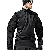 Men's Tactical Shirts Military Combat Shirt，1/4 Zipper Long Sleeve with Elbow Pads Top for Outdoor Paintball Airsoft