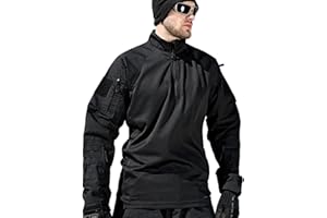 YKS JOOB Men's Tactical Shirts Military Combat Shirt，1/4 Zipper Long Sleeve with Elbow Pads Top for Outdoor Paintball Airsoft