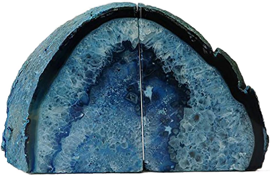 JIC Gem 3 to 4 Lbs Agate Bookends Dyed Blue Polished 1 Pair with Rubber Bumpers for Office Décor and Home Decoration: Home & Kitchen