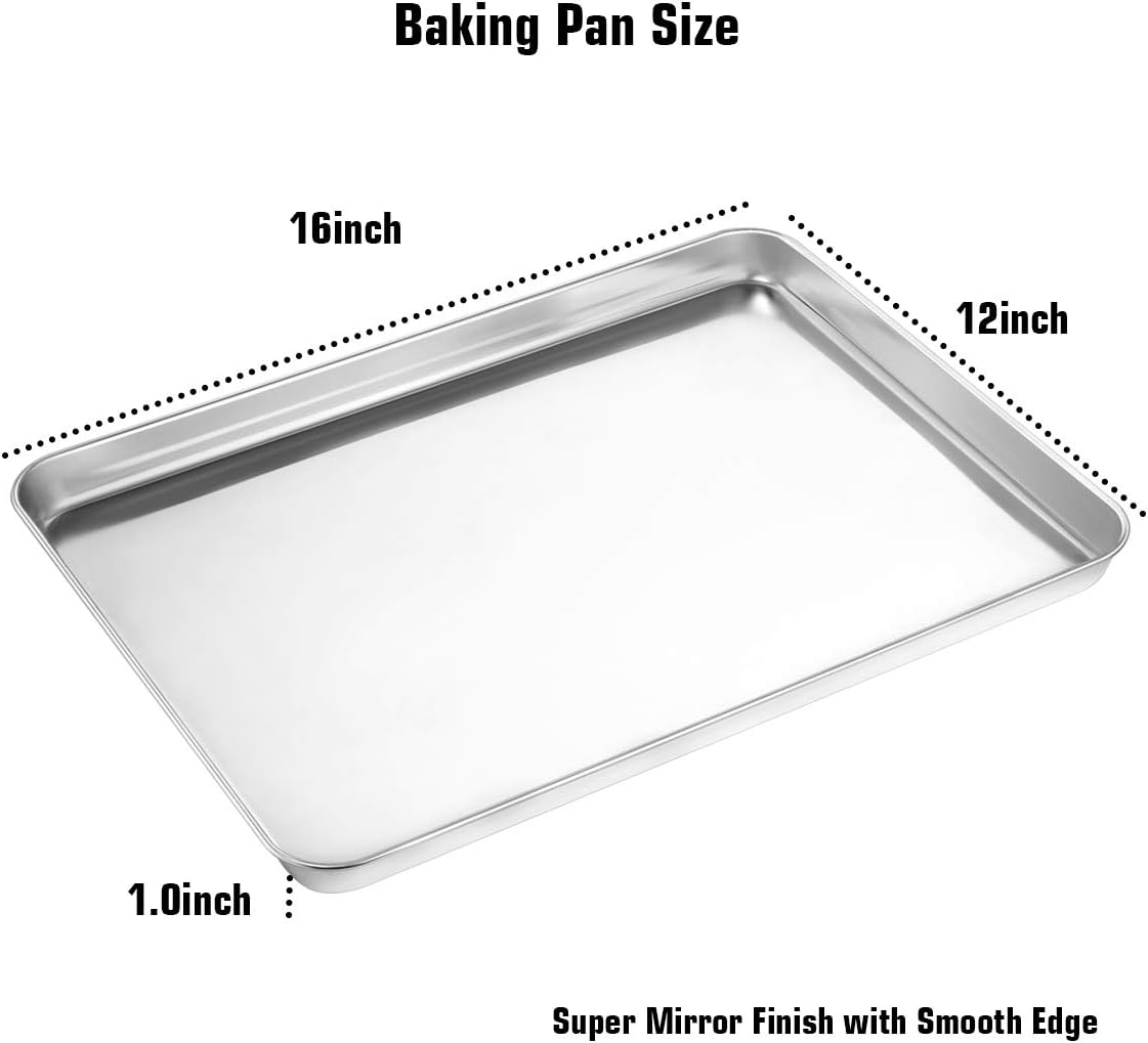 Wildone Baking Sheet & Rack Set [2 Sheets + 2 Racks], Stainless Steel Cookie Pan with Cooling Rack, Size 16 x 12 x 1 Inch, Non Toxic & Heavy Duty & Easy Clean: Kitchen & Dining