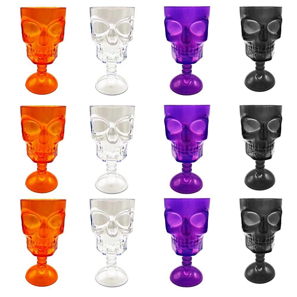 Photo 1 of 12 Pcs Halloween Skull Goblet 12 oz Plastic Gothic Wine Cups Halloween Mugs Party Table Decorations Skeleton Party Supplies for Wine, Juice, Bar