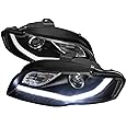 Spec-D Tuning LED Black Projector Headlights Compatible with 2006-2008 Audi A4 All, Left + Right Pair Headlamps Assembly