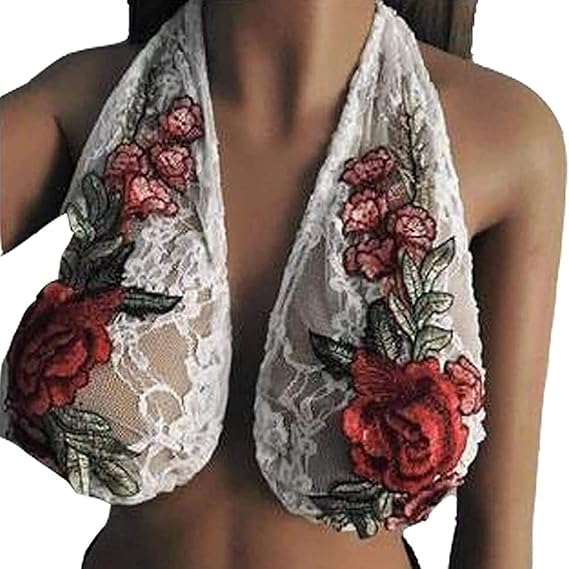 Towel Bras for Women,2 Pcs Women's Sexy Hanging Neck Towel Bra, Rose Embroidered Towel Bra (2