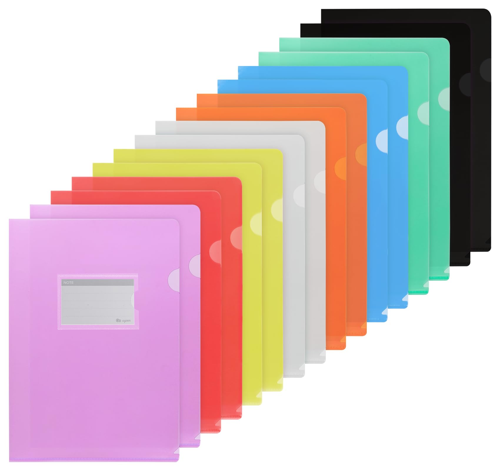 Agoer A4 Plastic Sleeves with Label Pocket, 16 PCS Transparent Plastic Folders, Top and Side Opening A4 Sheet Protectors 8 Assorted Colours for School, Office, Paperwork — image 1