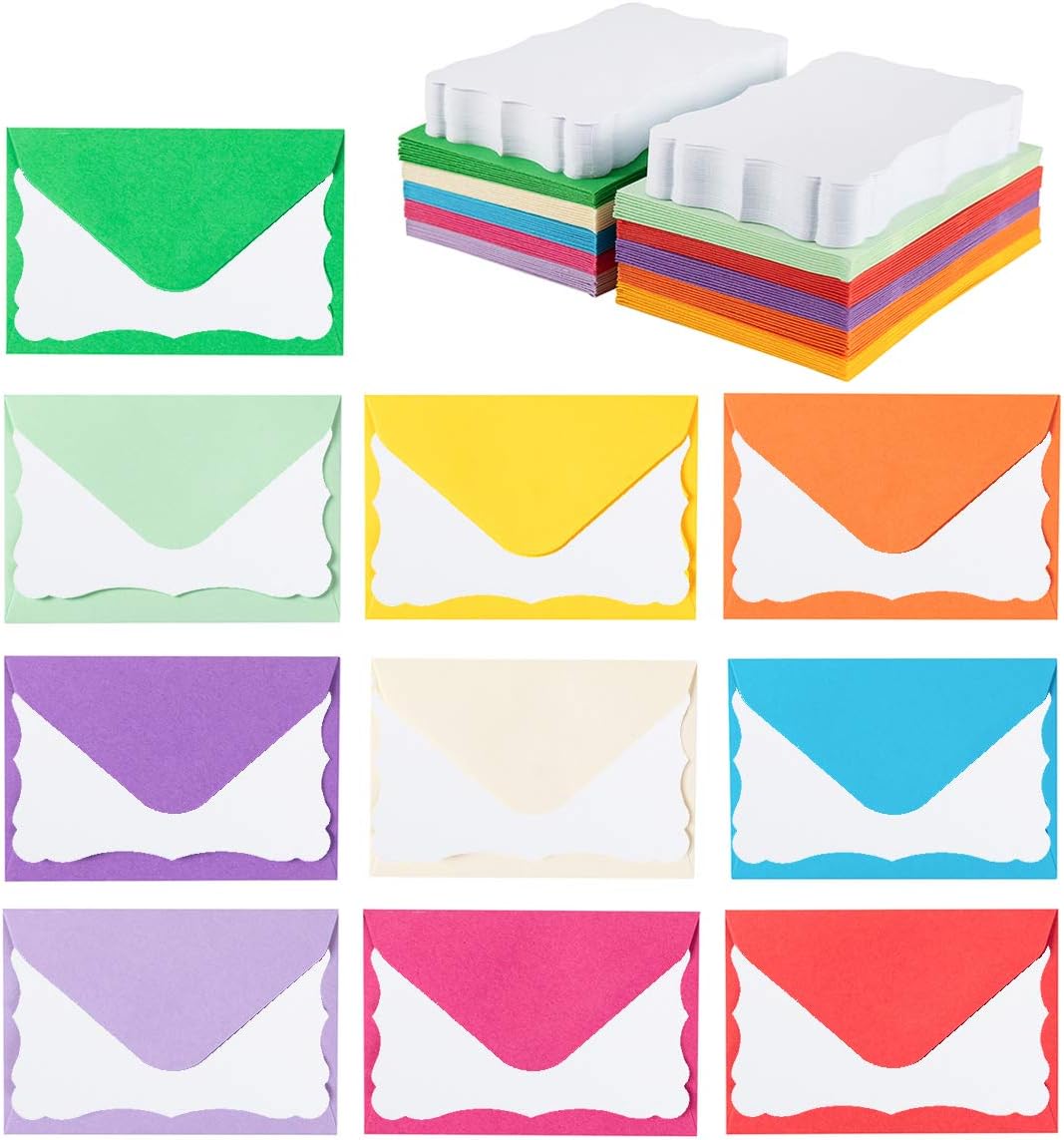 100 Pack Mini Envelopes with Colorful Blank Note Cards