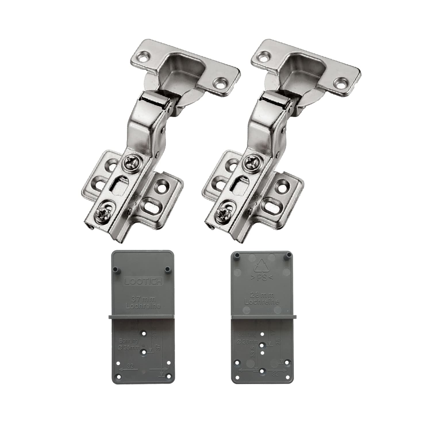 LOOTICH 105 Degree Fixed-On Inset Hinges for Kitchen Cabinet Cupboard Wardrobe Door Hinge with Integrated Soft Closing Mechanism Hydraulic Hinge Buffering with Drilling Template Pack of 2