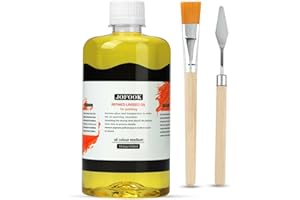 JOFOOK Refined Linseed Oil Medium for Oil Paintings,550ml/18.6oz Linseed Oil for Oil Based Paint,Artists' Paint Thinner with a Painting Knife and Paintbrush,Enhance Flow & Translucency Thinning Oil