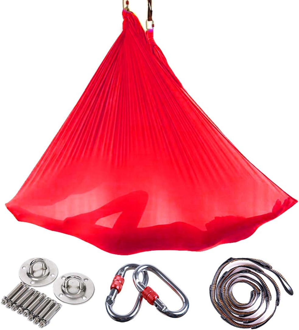Brinny Yoga DIY Silk Pilates Premium Aerial Silks Equipment Aerial Yoga Cloth Hammock Set Elastic Deluxe Aerial Kit Antigravity yoga Swing with Carabiner & Daisy Chain Accessories 5Mx2.8M