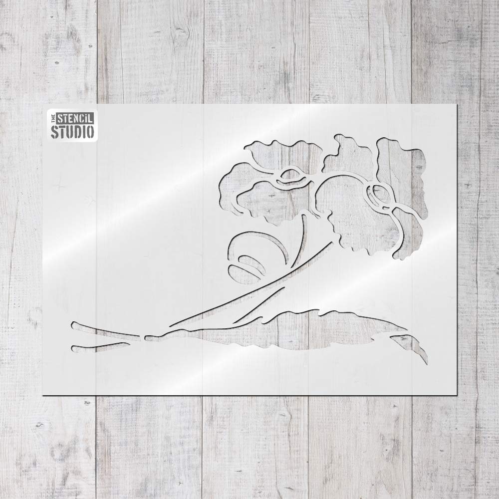 The Stencil Studio Poppies Reusable Wall Stencil - For Home Decor DIY projects, Furniture painting, Crafts and more Stencil Size Extra Small (A5) (10193XS)