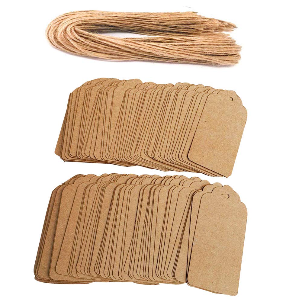 Awtlife 120 Pieces Kraft Paper Tags with 120 Jute Twine, 4.5cm × 9.5cm Kraft Paper Tags
