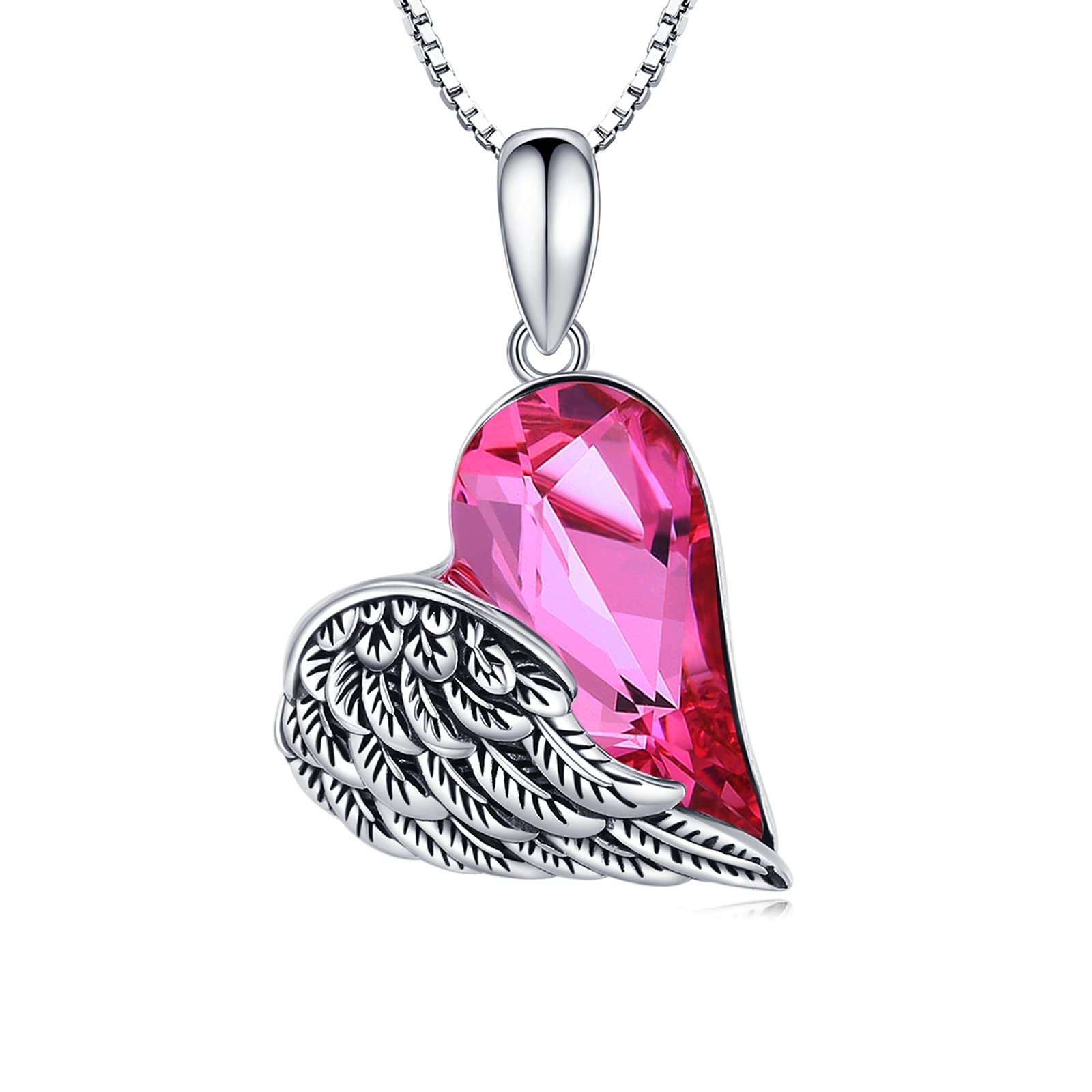 Midir&Etain Heart Necklace for Women Sterling Silver Angel Wings Pendant Necklace Love Heart Crystal Necklace Jewellery Gifts for Mom Girlfriend