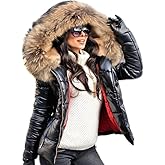 Aofur Womens Ladies Quilted Winter Coat Fur Collar Hooded Down Jacket Parka Outerwear
