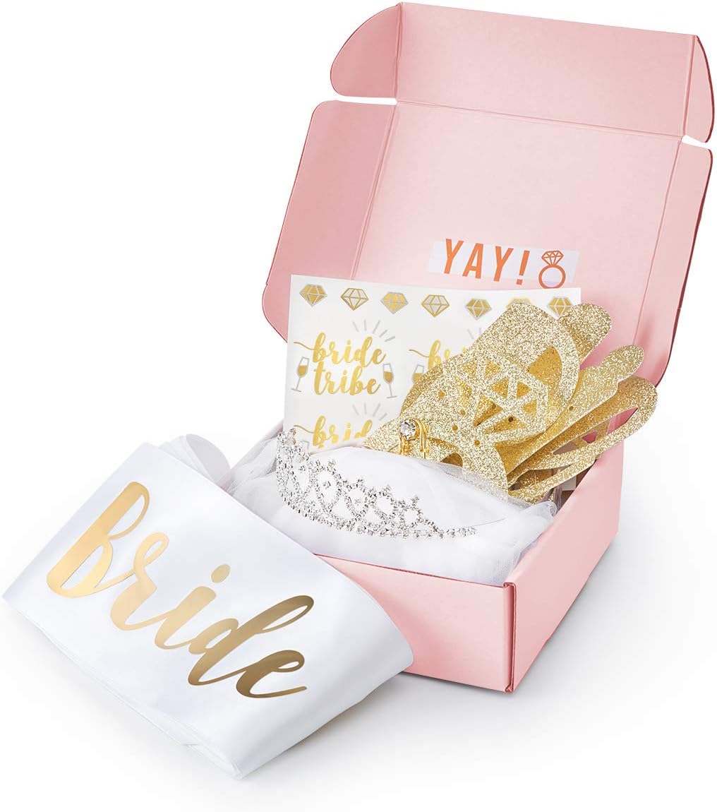 xo, Fetti Bachelorette Party Bride to Be Decorations Kit - Bridal Shower Decorations | Sash for Bride, Rhinestone Tiara, Gold Glitter Banner, Veil + Bride Tribe Tattoos: Kitchen & Dining