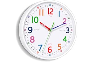 LANTOO Kids Wall Clock: Telling Time Teaching Wall Clocks Silent Non-Ticking Clocks Battery Operated, Rustic Farmhouse Modern Clock Decorative for Kitchen Living Room Bedroom (10 Inch)