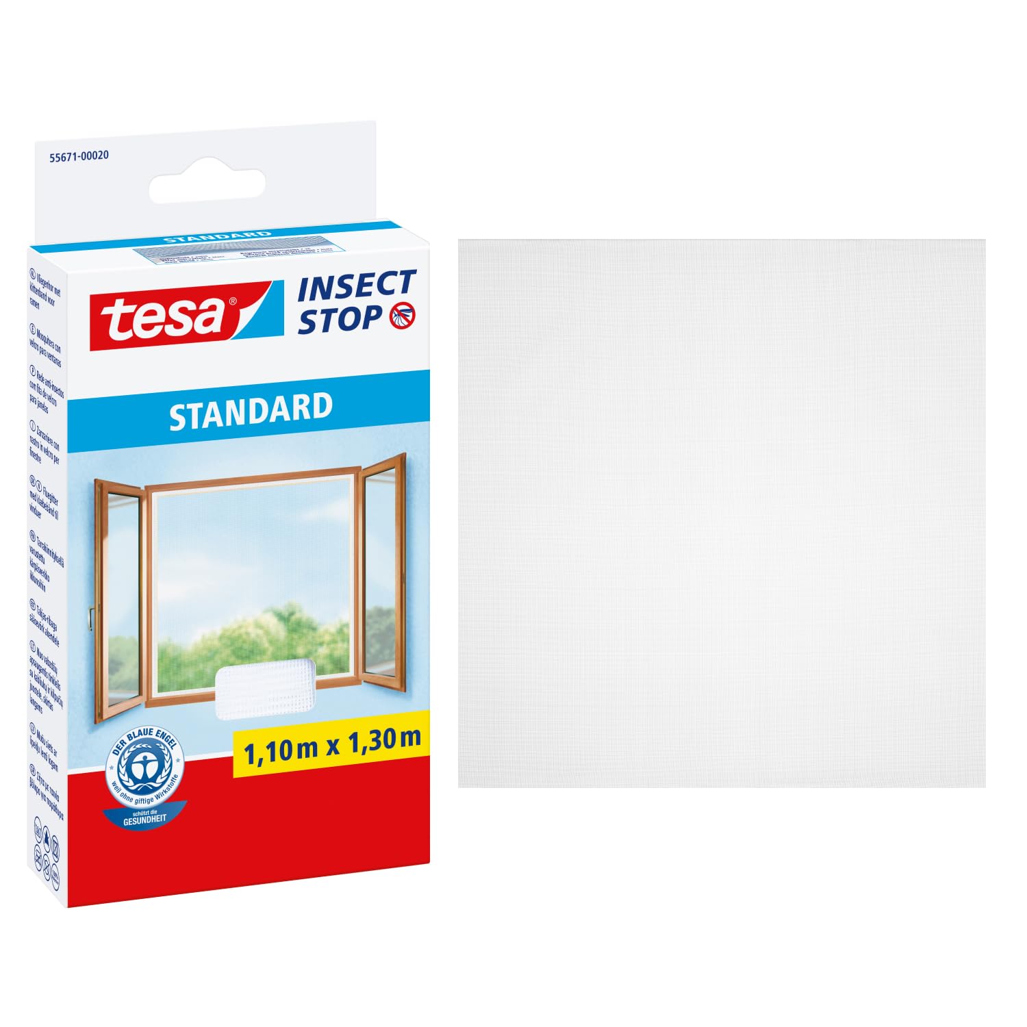 tesa Insect Stop Hook & Loop STANDARD for Windows - Self Adhesive Window Fly Screen - Cut to Desired Size - in White, 110 cm x 130 cm