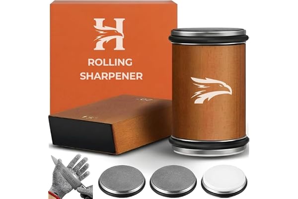 High Carbon Stainless Steel Rolling Knife Sharpener Kit – 400, 1000 & 3000 Grit Discs –15° & 20° Sharpening Angles – Professi