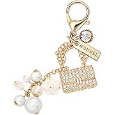MONNEL MC441 Crystal 3D Lady Handbag Rose and Balls Lobster Clasp Charm for Women with Velvet Bag (White,1 Piece)