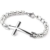 Edulex Stainless Steel Mens Cross Bracelet - 18K Gold Plated 316L Christian - Religious Jewelry for Women