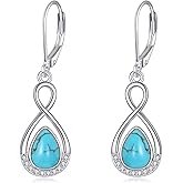 Lvoryance Genuine Turquoise Moissanite Dangle Earrings 925 Sterling Silver Teqrdrop/Round Turquoise Leverback Earrings Jewelry Gift for Women