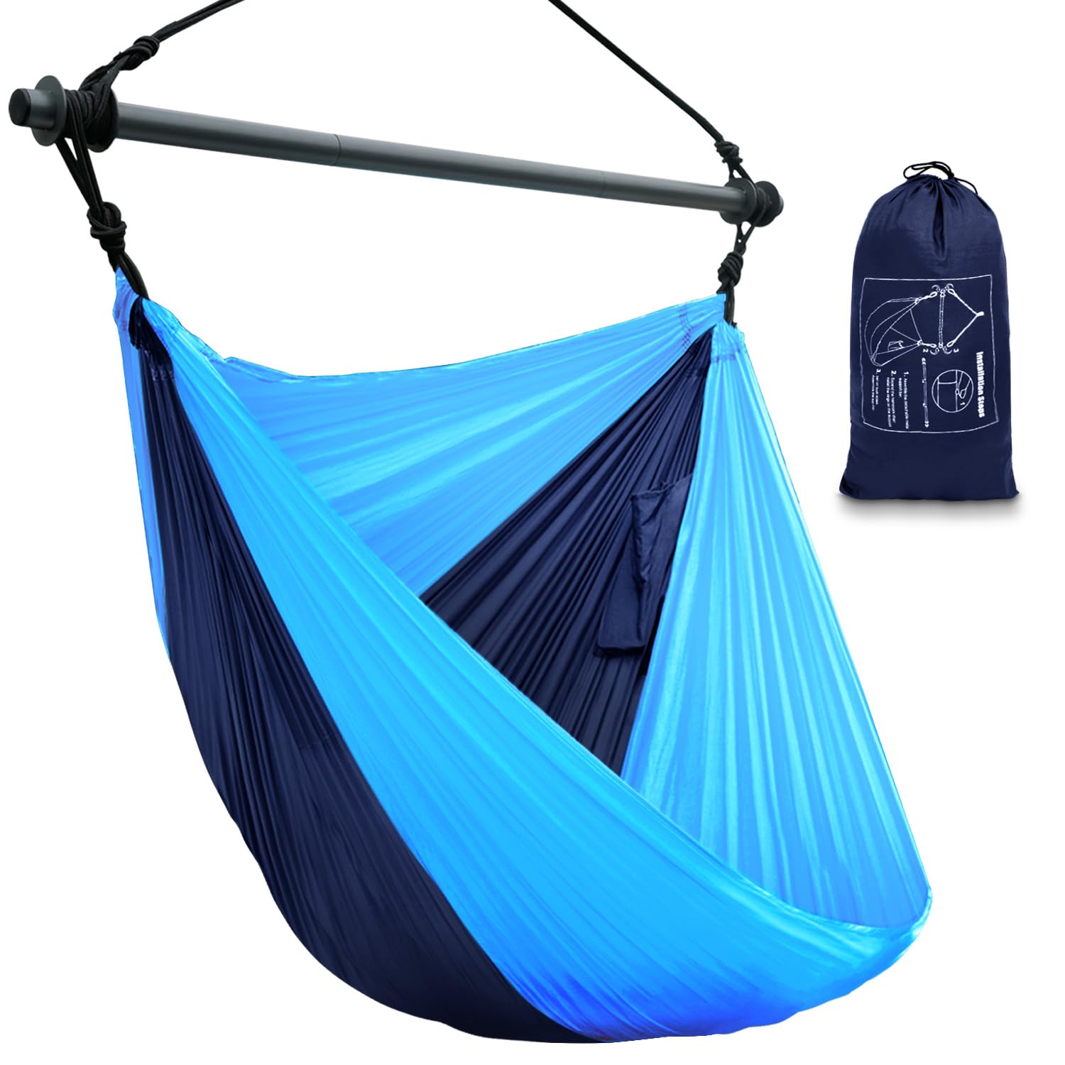Photo 1 of Hammock Chair, Portable Outdoor Hanging Rope Swing, Max 500 Lbs, Collapsible and Lightweight Nylon Parachute Hammocks Chair for Indoor, Backpacking, Travel, Backyard, Patio, Hiking (Navy,Blue)