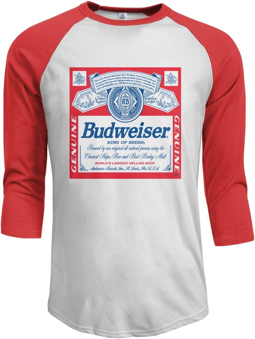 Mens Baseball Tee T-Shirt Bud-Weiser King of Beers 3/4 Sleeve Casual Jersey Shirts