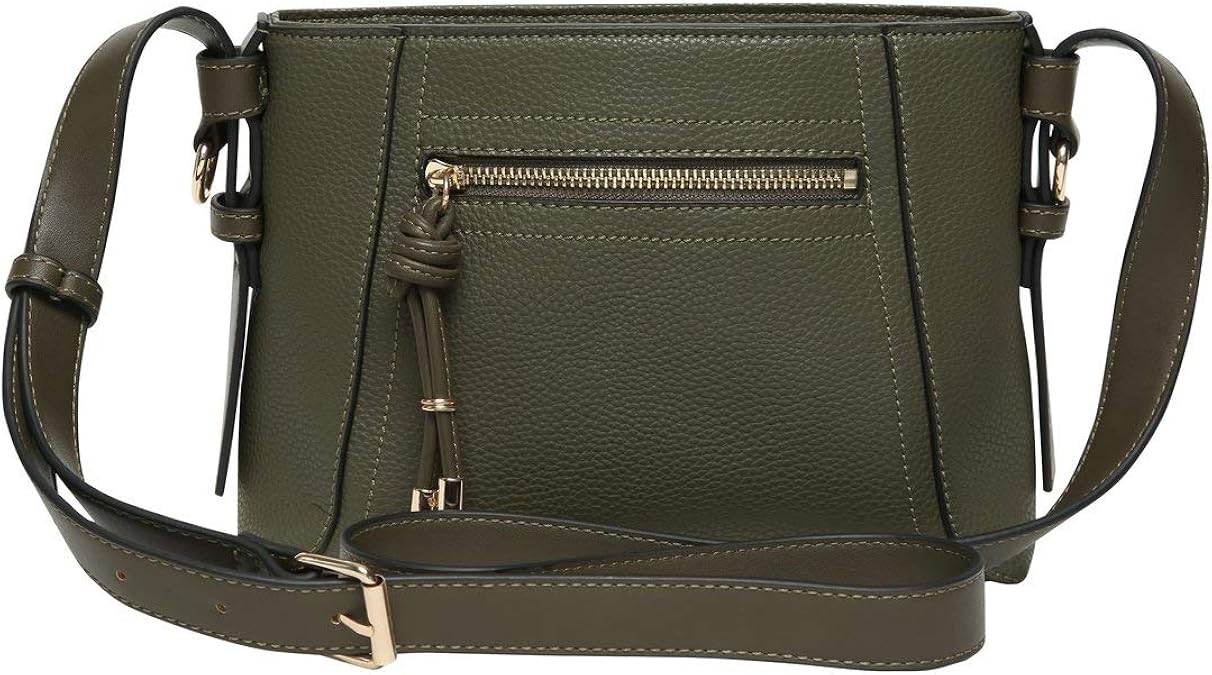 M&Co Ladies Cross Body Bag With Zip Front Pocket In Khaki Khaki One
