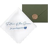 Wedding Handkerchief Something Blue for Bride, Mother Father of the Brides Groom Gifts, Embroidered Happy Tears Cotton Hanky