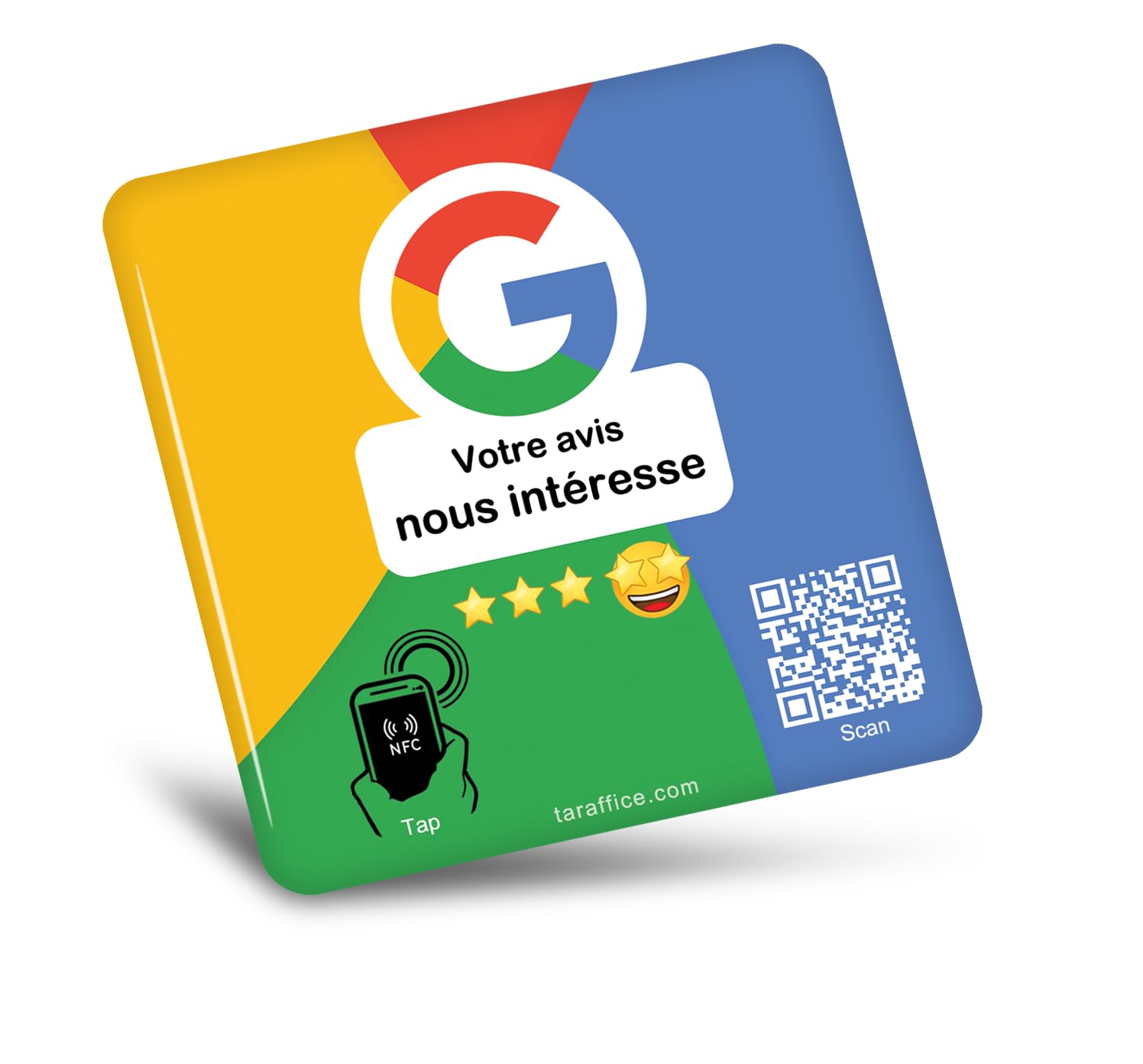 Taraffice TARAFFICE – NFC Plate Google Reviews | Compatible with iPhone & Android | for Shops, Businesses, Shops, Restaurants | 10 x 10 cm (4 x Colour)