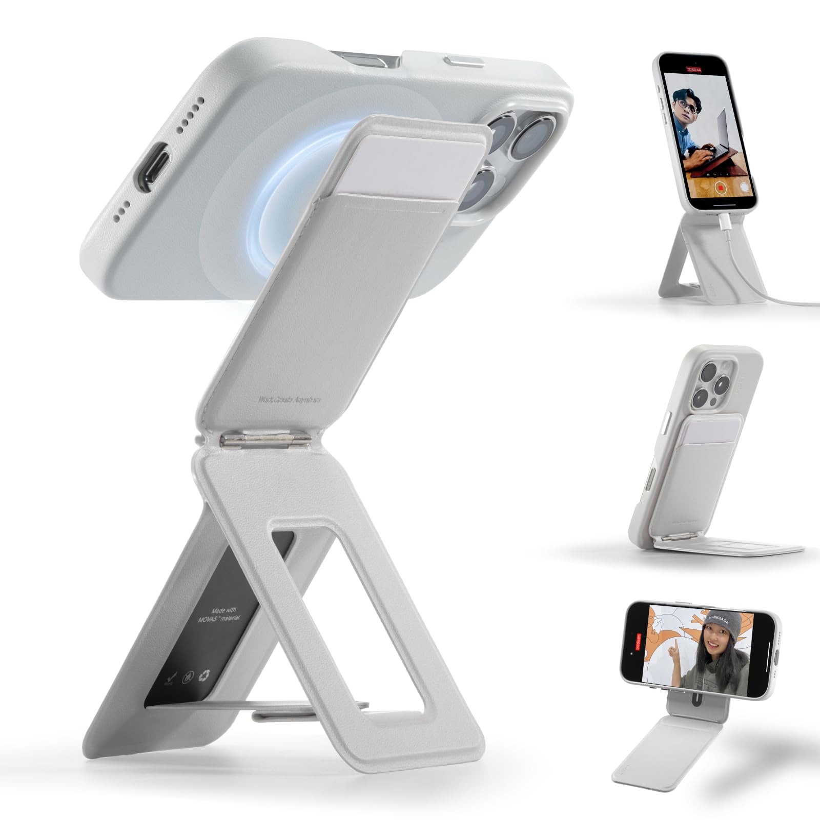 Photo 1 of MOFT Phone Tripod Wallet for iPhone, Mulit-Angles, Lightweight & Portable Phone Stand, MOVAS Vegan Leather Magnetic Wallet, Strong Magnets, NFC Card Holder, Misty Cove (with Card Slot)