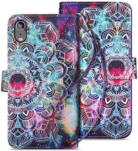HianDier Case for iPhone XR Wallet Cases with Card Holder 9 Slots Detachable PU Leather Flip Cover Shockproof Magnetic Clasp Lanyard Dual Layer Wallet Case for 6.1 Inches Apple iPhone XR 10R, Mandala