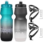GEMFUL Bike Water Bottle Holder and Bicycle Bottle Combo 2 Pack Squeeze Cycling Water Bottle Cage 24oz 750ml Bpa Free Leakproof for Mountain Road Bikes Riding Cycle