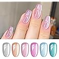 SUPWEE Moonlight Cat Eye Gel Nail Polish, 6 Colors Magnetic Nail Polish Gel Glass Ceramic Cateye Effects with Magnetic Stick High Glossy Shine Effect Nail Art Manicure Home DIY for Women Girl
